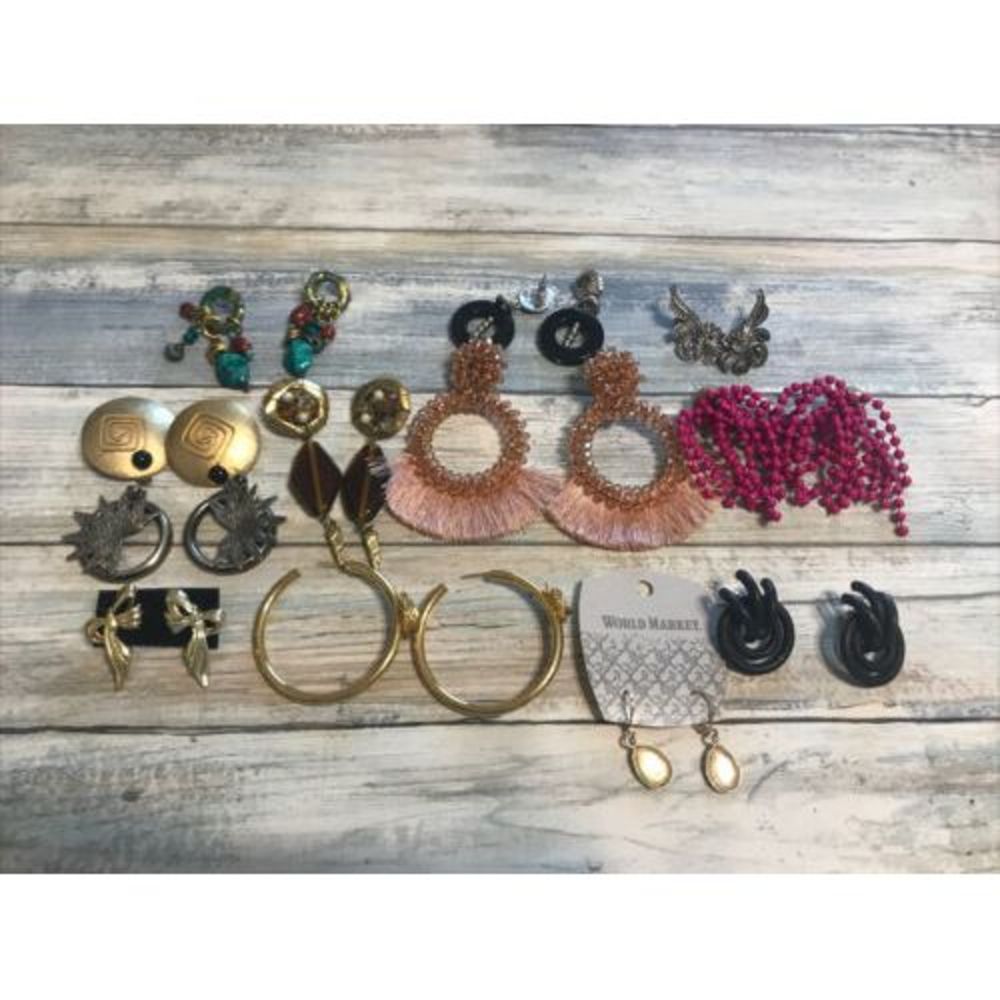 12 pairs EARRINGS lot Mixed Beads Gold Silver‎ Tone Dangle Drop Hoop Post